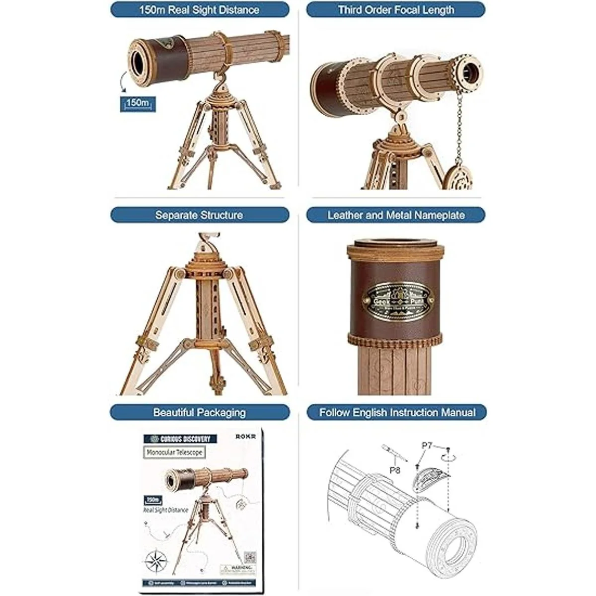 ROKR Rompecabezas 3D para adultos telescopio de madera_5
