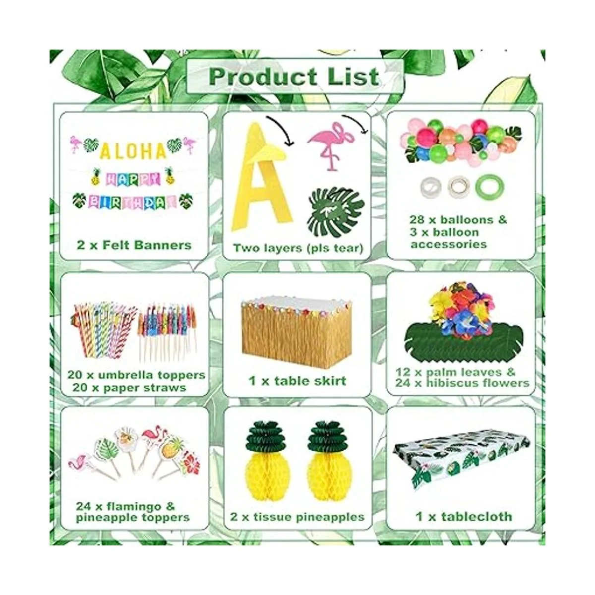 Paquete de decoración de fiesta tropical Luau hawaiana_2