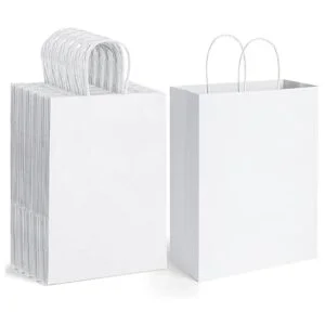 Poever Bolsas de papel blancas con asas 10 x 5 x 13_1