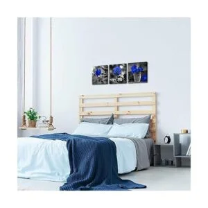 3 paneles de lienzo de rosa azul arte de pared con flores_4