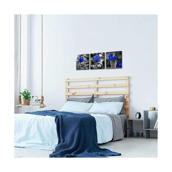 3 paneles de lienzo de rosa azul arte de pared con flores_4