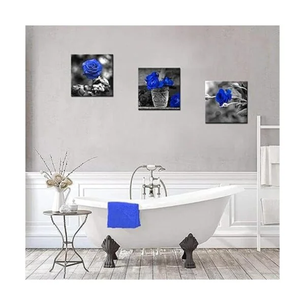3 paneles de lienzo de rosa azul arte de pared con flores_2