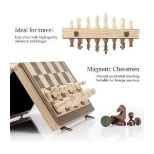 AA Juego de ajedrez magnético plegable de madera de 15_3