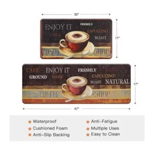 ROSMARUS Juego de 2 alfombras de cocina de café_4