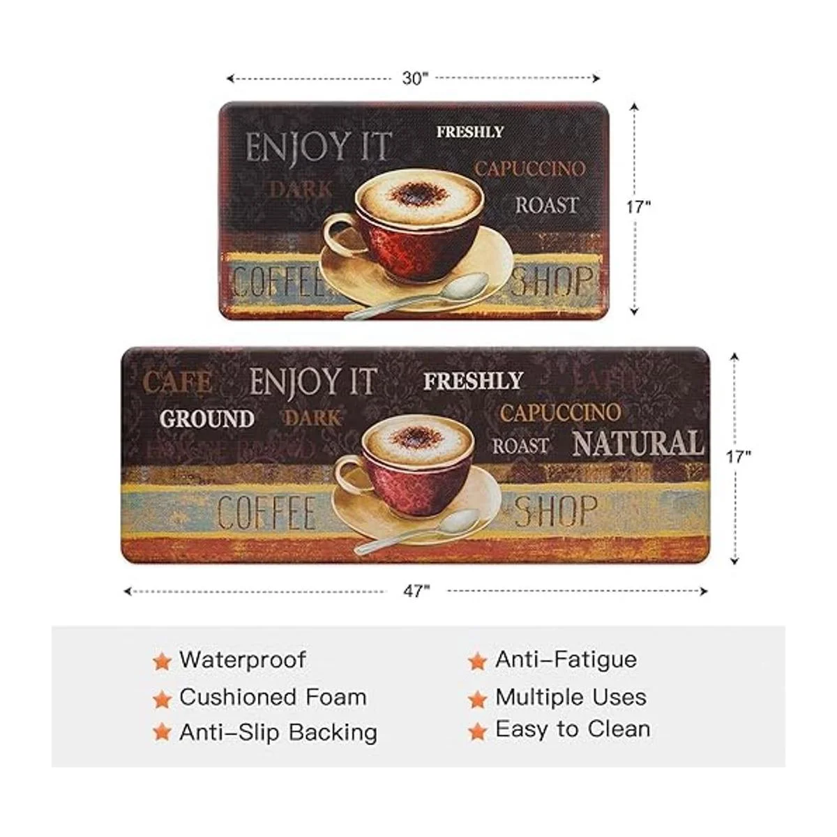 ROSMARUS Juego de 2 alfombras de cocina de café_4