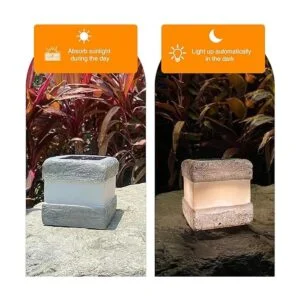 Paquete de 2 luces solares de roca para exteriores con_2