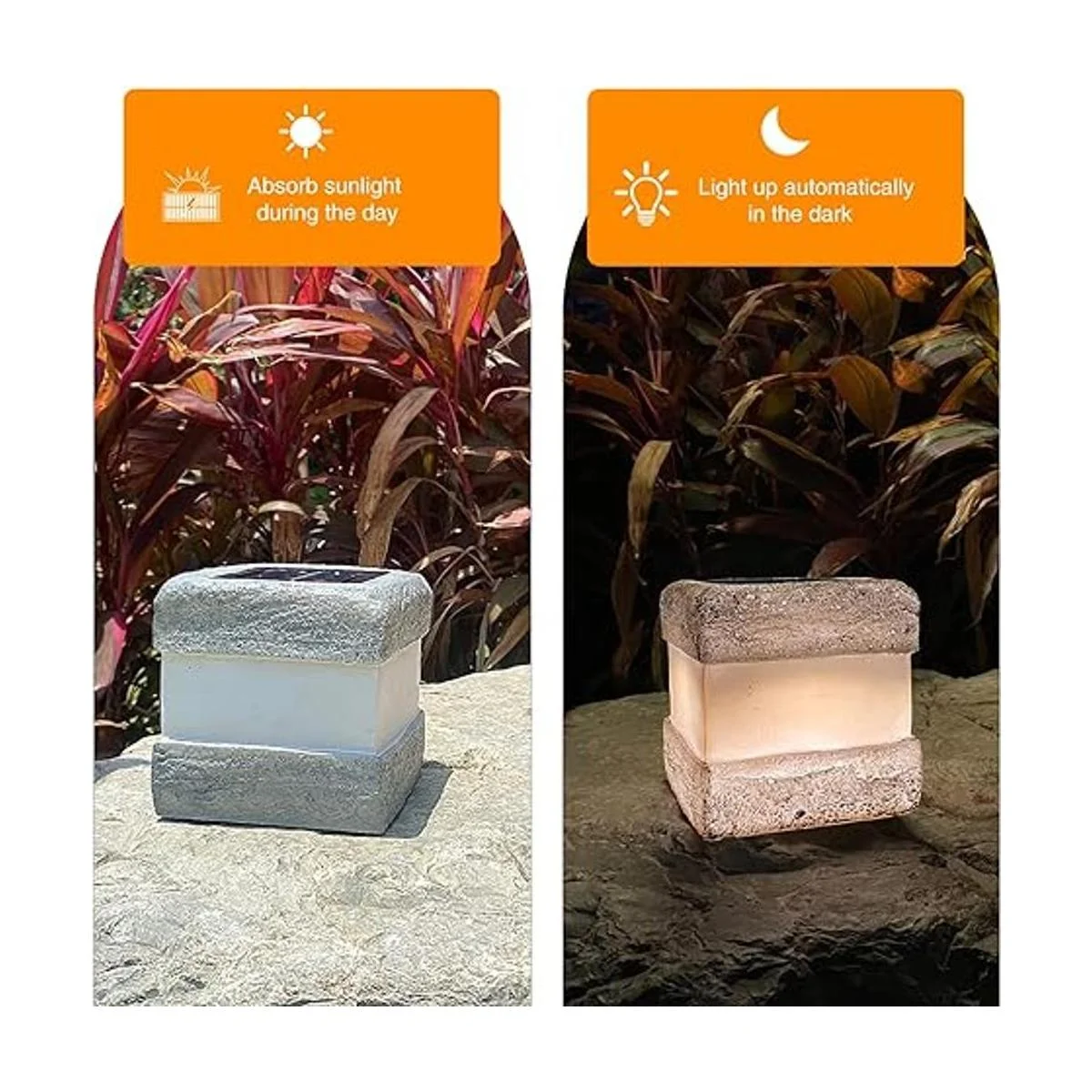 Paquete de 2 luces solares de roca para exteriores con_2