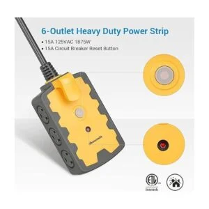 DEWENWILS Regleta de alimentación resistente de 6 tomas_2