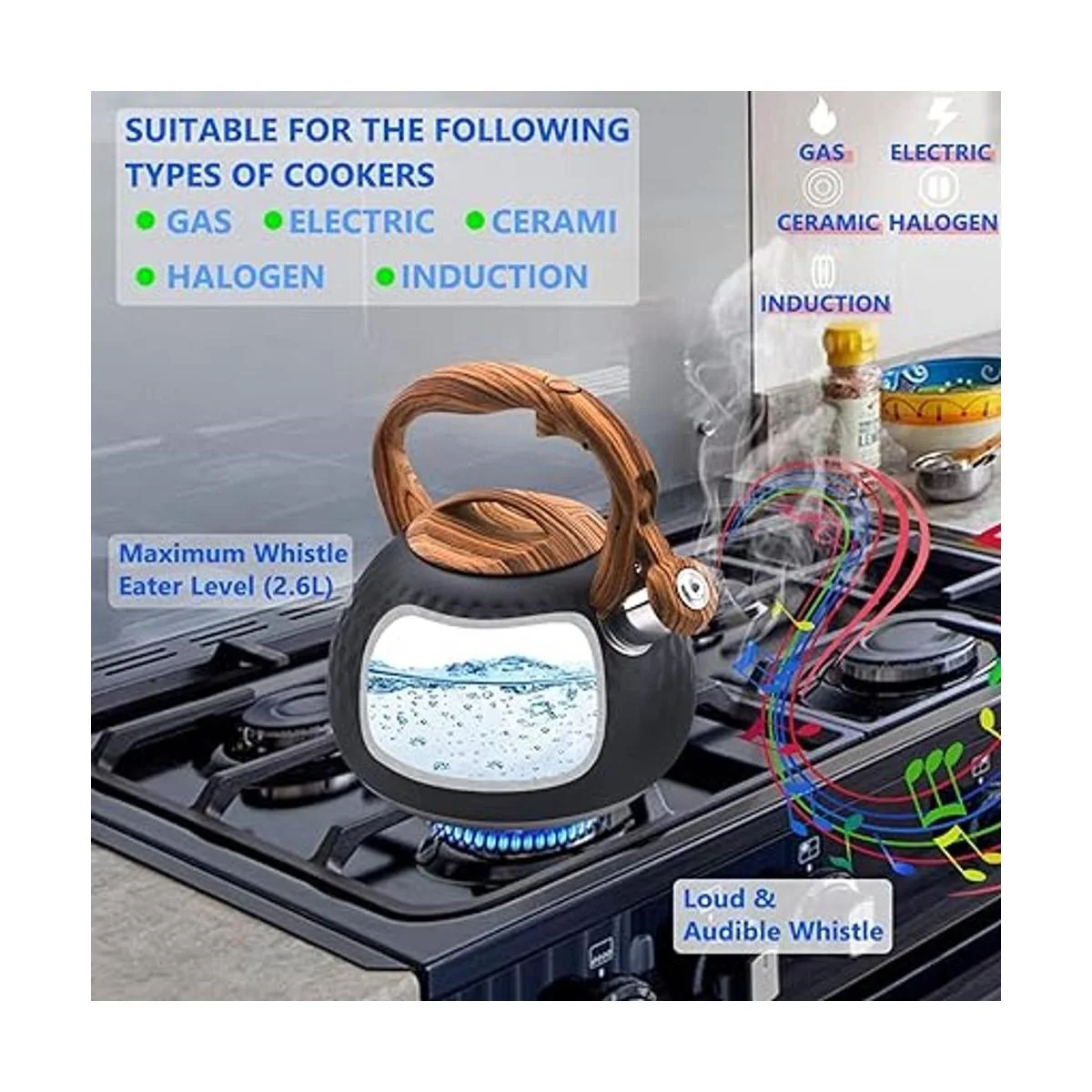Foedo Hervidor de té de acero inoxidable de 3.2 cuartos de_2