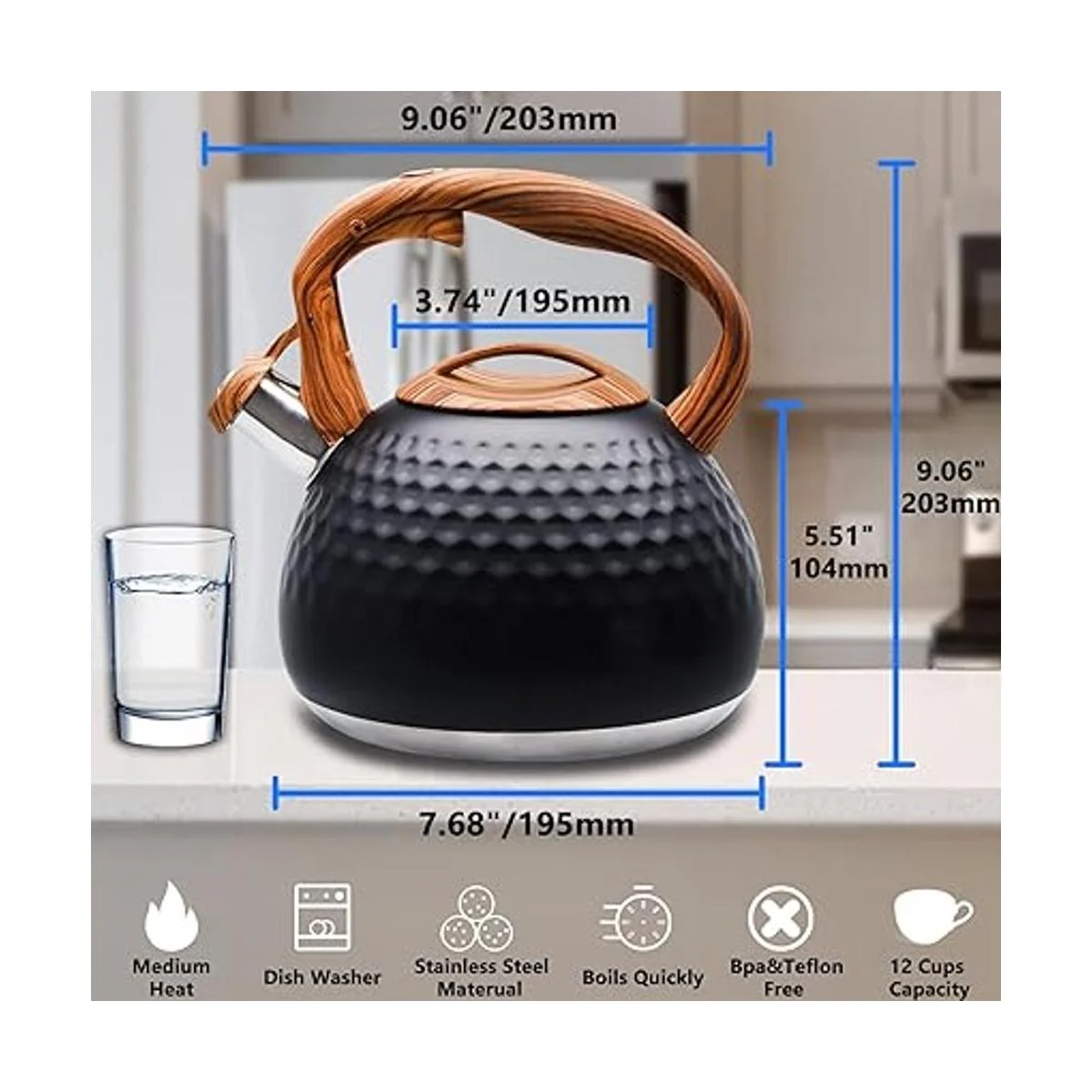 Foedo Hervidor de té de acero inoxidable de 3.2 cuartos de_3