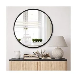 EMAISON Espejo redondo de pared negro espejo rústico mate_2