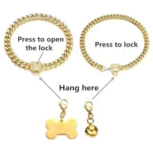 RUMYPET Collar de cadena de oro para perro con cadena de_3