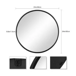 EMAISON Espejo redondo de pared negro espejo rústico mate_5