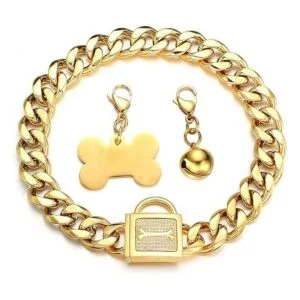 RUMYPET Collar de cadena de oro para perro con cadena de_5