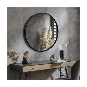 EMAISON Espejo redondo de pared negro espejo rústico mate_3