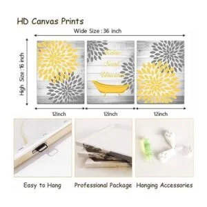 RyounoArt 3 piezas amarillo gris baño pared arte_5