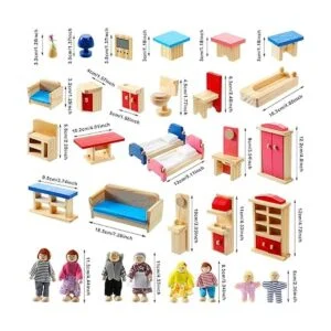 Muebles de casa de muñecas de madera con 8 piezas_3