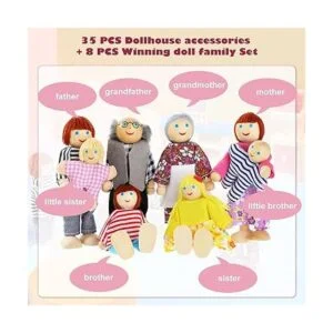 Muebles de casa de muñecas de madera con 8 piezas_2