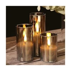 Eywamage Paquete de 5 velas de pilar sin llama delgadas en_6