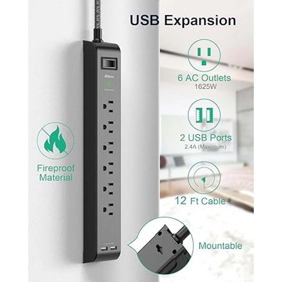 Protector contra sobretensiones de 12 pies de largo con 6_2