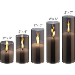 Eywamage Paquete de 5 velas de pilar sin llama delgadas en_2