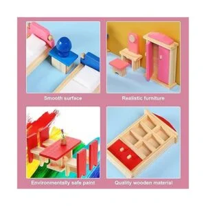 Muebles de casa de muñecas de madera con 8 piezas_4