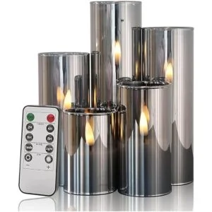 Eywamage Paquete de 5 velas de pilar sin llama delgadas en_1