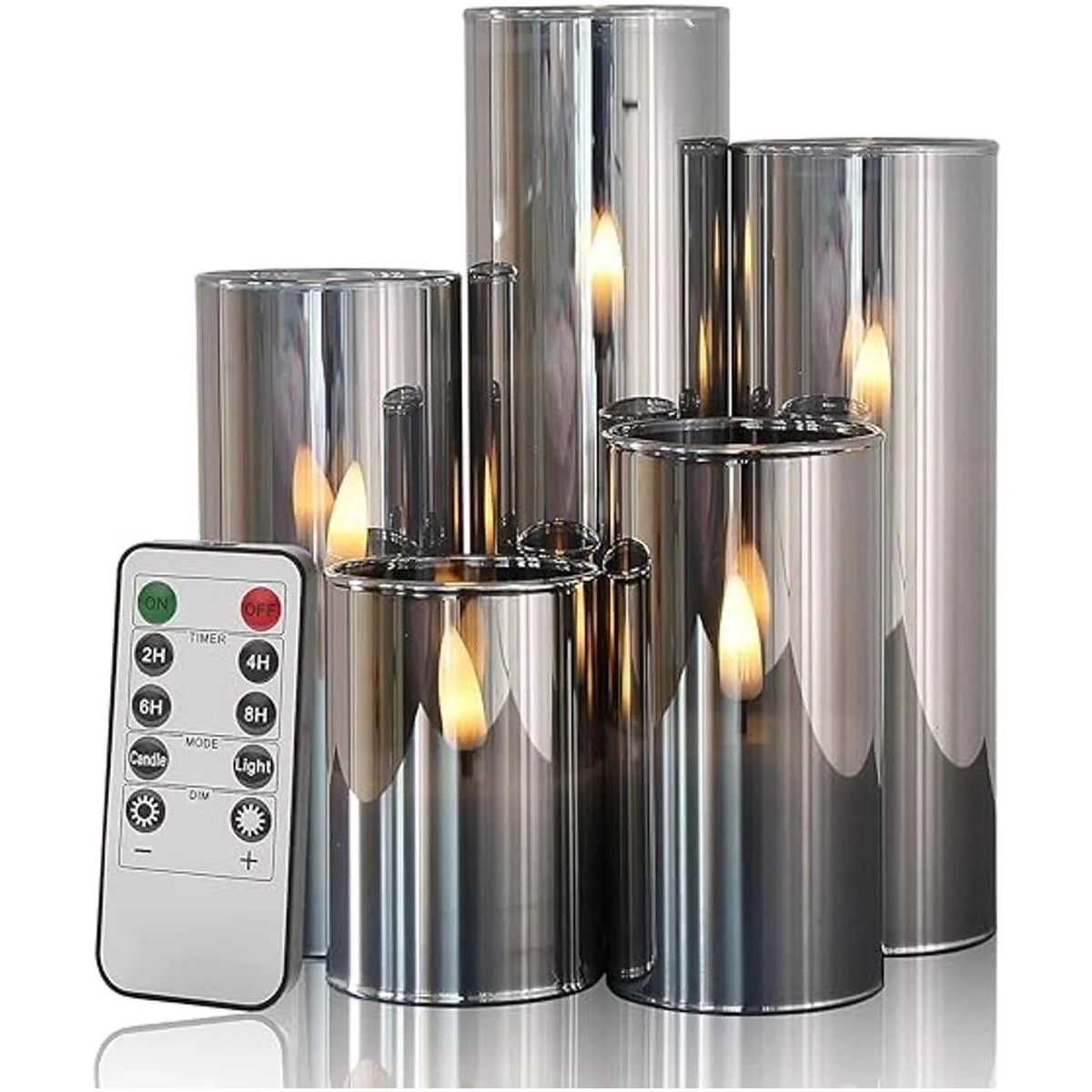 Eywamage Paquete de 5 velas de pilar sin llama delgadas en_1
