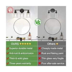 Lámpara de baño de 3 luces luces de pared de baño negras_2