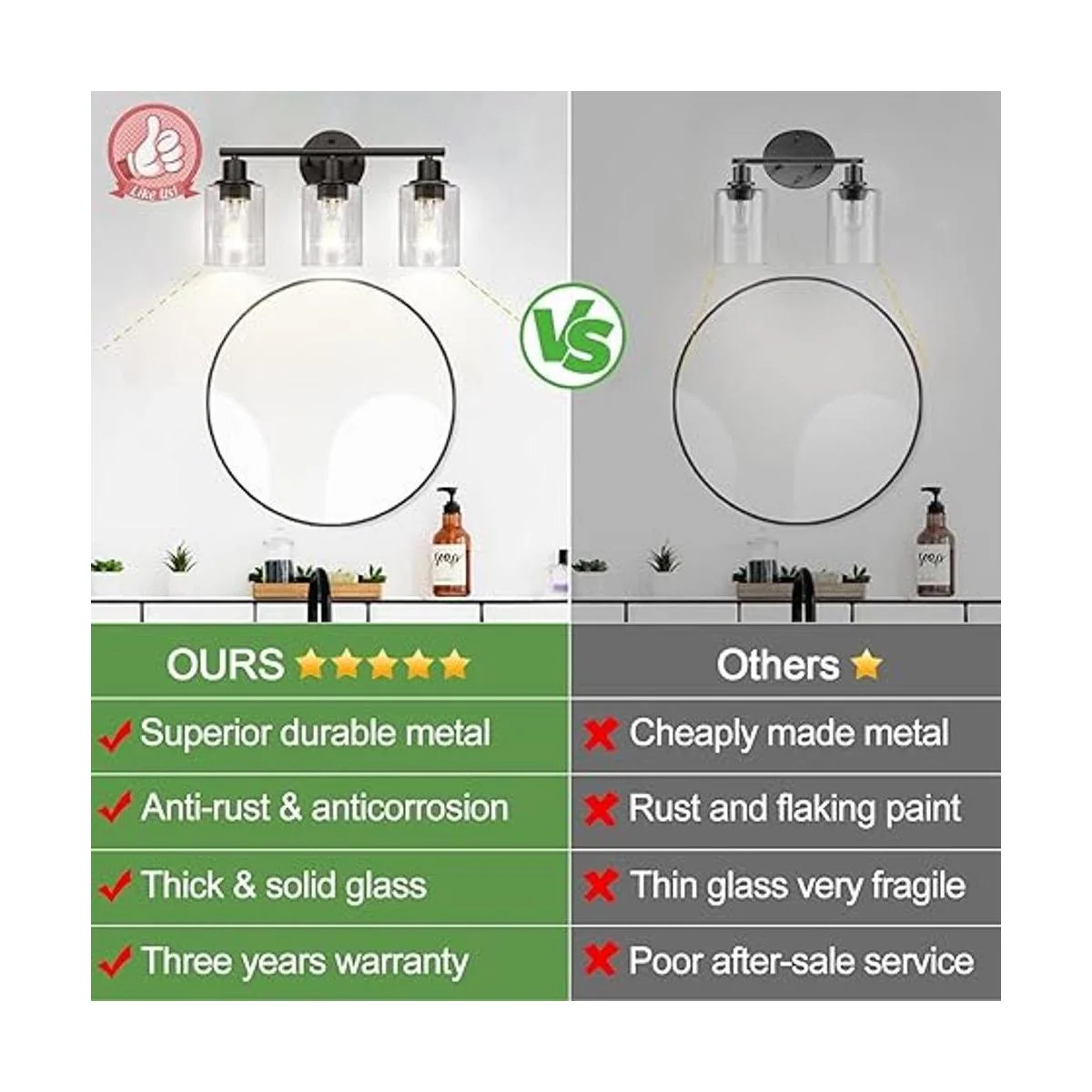 Lámpara de baño de 3 luces luces de pared de baño negras_2