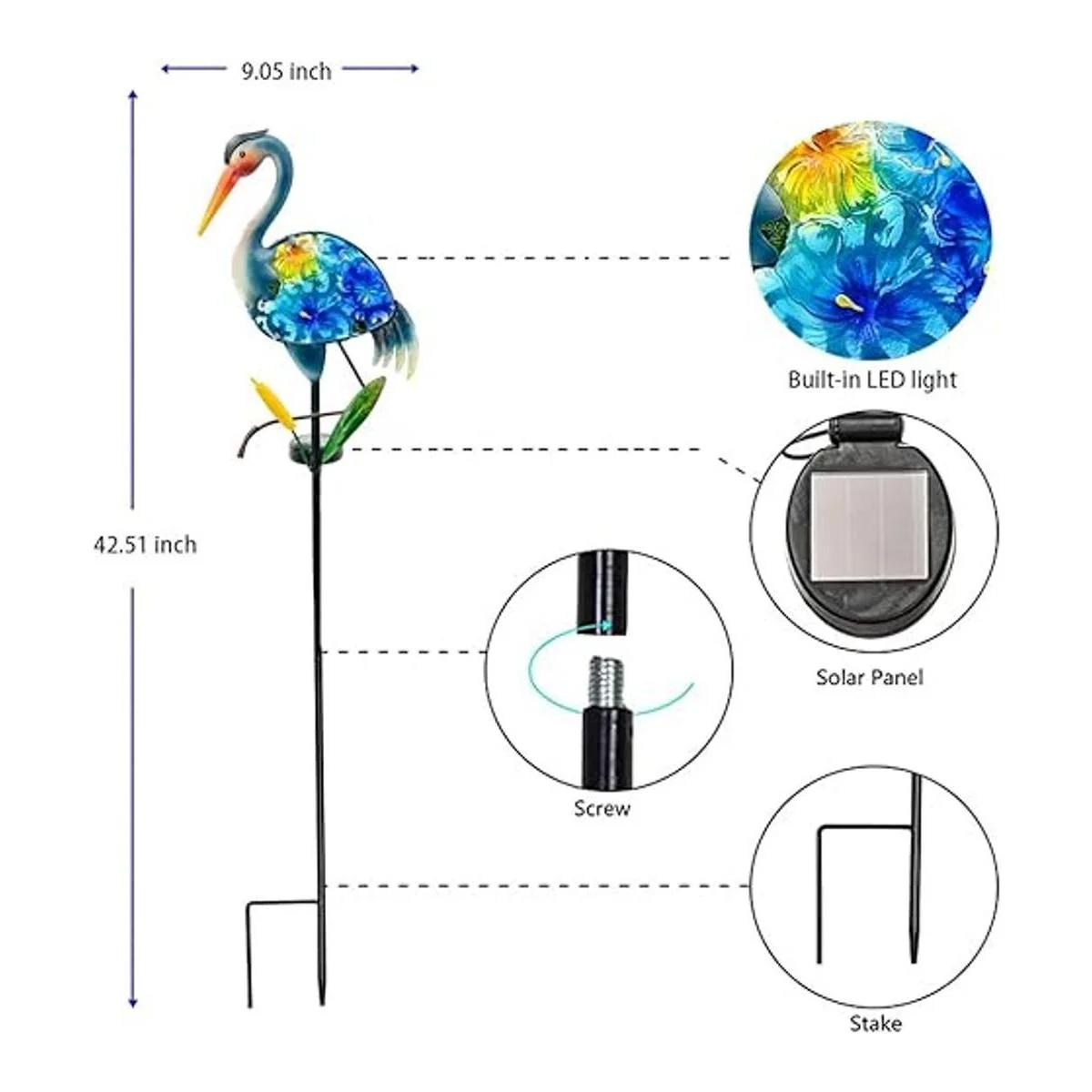 WUFEILY Heron Luces solares de jardín decoración solar_7
