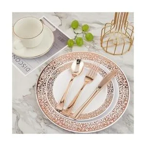 210 platos desechables de plástico de color oro rosa 30_4