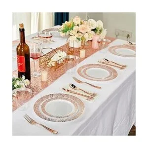 210 platos desechables de plástico de color oro rosa 30_5