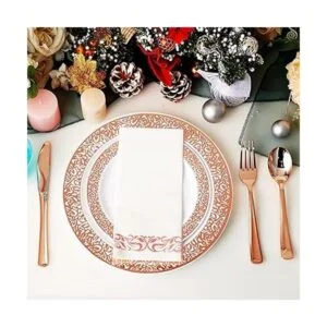 210 platos desechables de plástico de color oro rosa 30_3