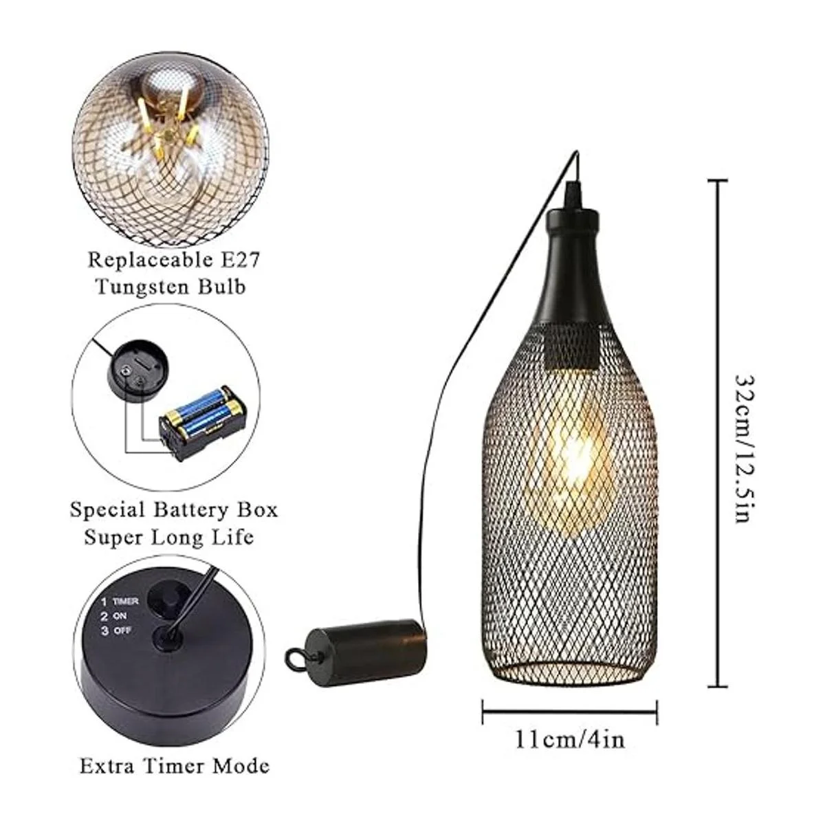 JHY DESIGN Lámpara colgante negra con pilas lámpara_2