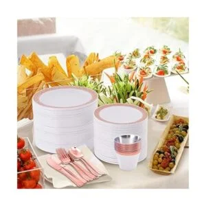 210 platos desechables de plástico de color oro rosa 30_6