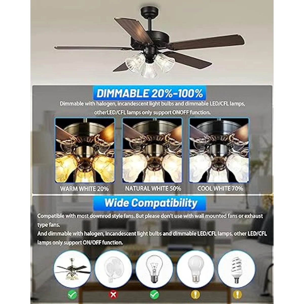 Paquete de 2 ventiladores de techo universales con_6