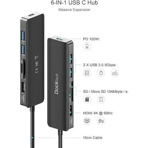 Adaptador USB C Hub HDMI PD Dockteck 6 en 1 tipo C con 4K_2