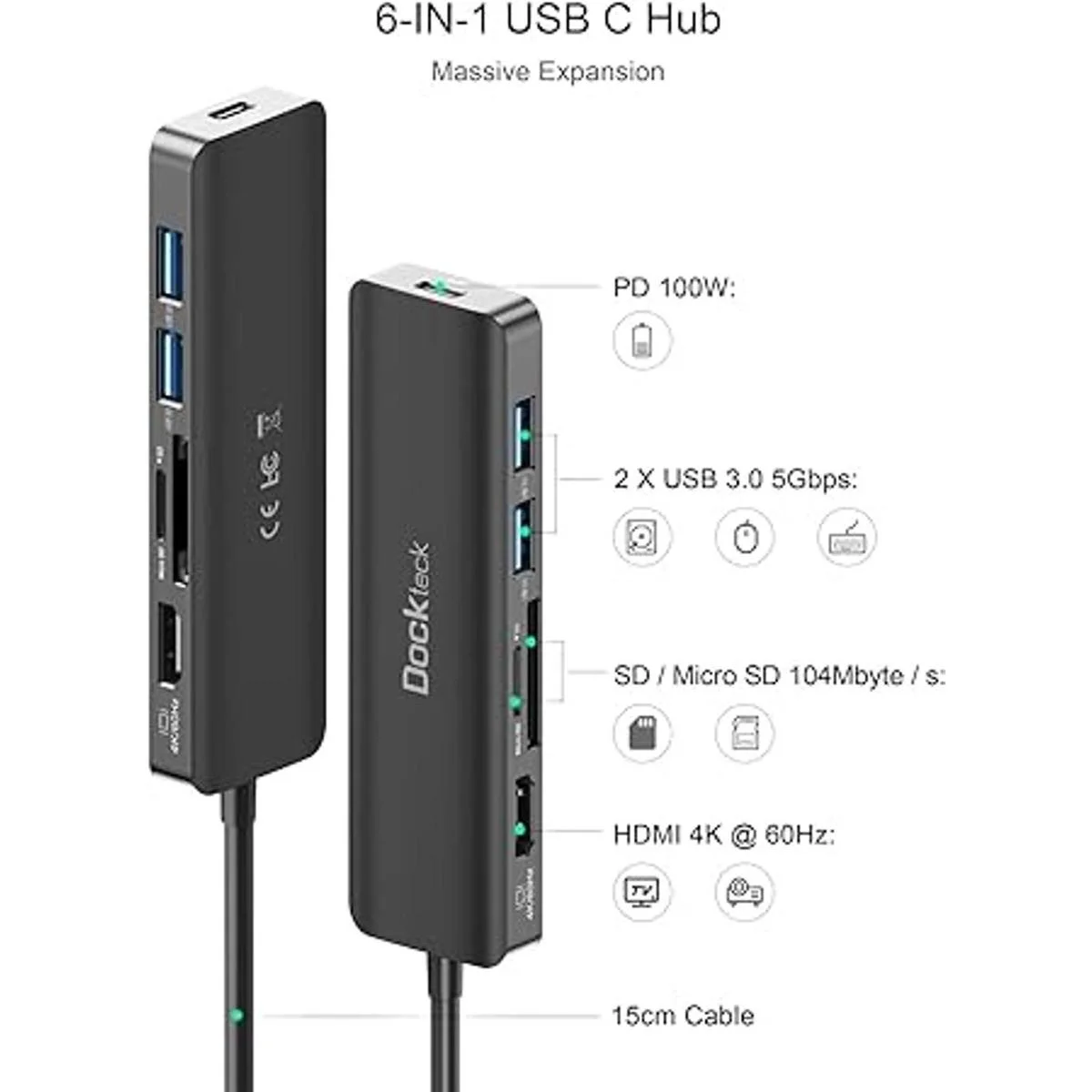 Adaptador USB C Hub HDMI PD Dockteck 6 en 1 tipo C con 4K_2
