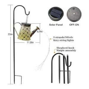 VOOKRY Regadera solar con luces luces solares grandes_3