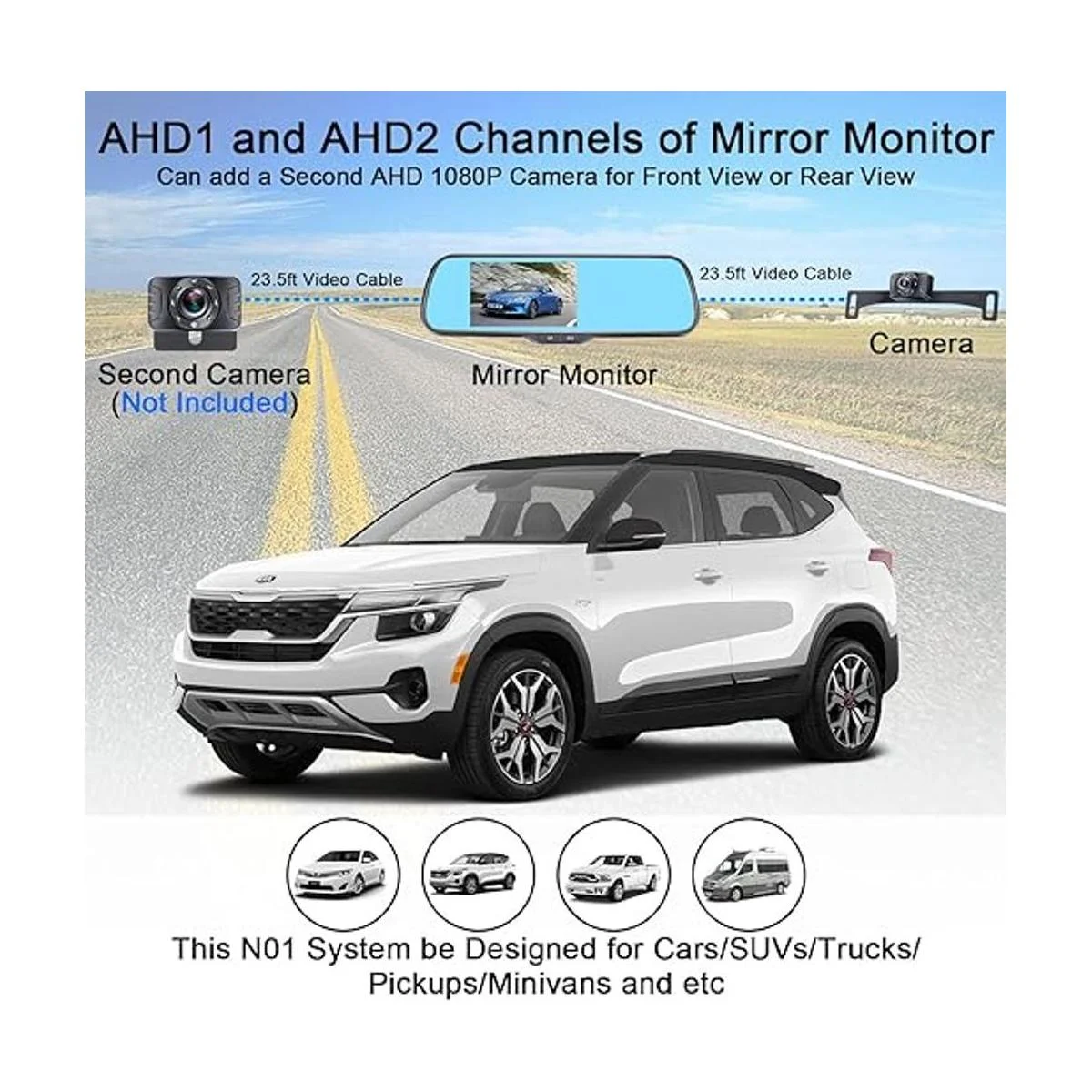 Cámara de respaldo para automóvil HD 1080P con monitor de_2