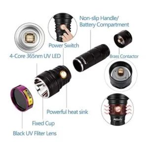 Alonefire SV18 Linterna UV de 12 W 365 nm recargable por_3