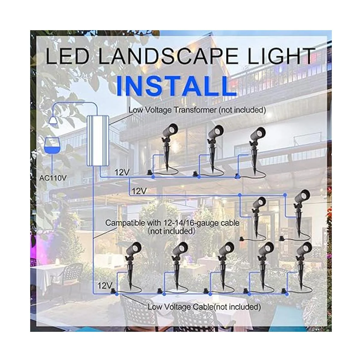 Luces LED de paisaje con conectores 12 V de bajo voltaje_2