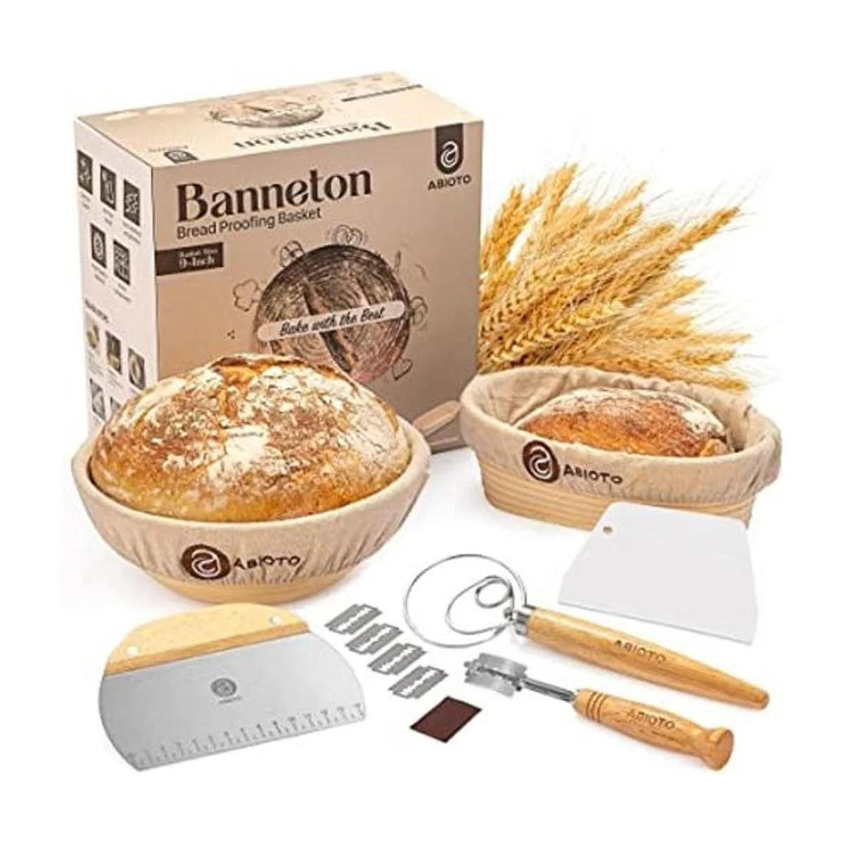 Banneton Juego de 2 cestas a prueba de pan con_1