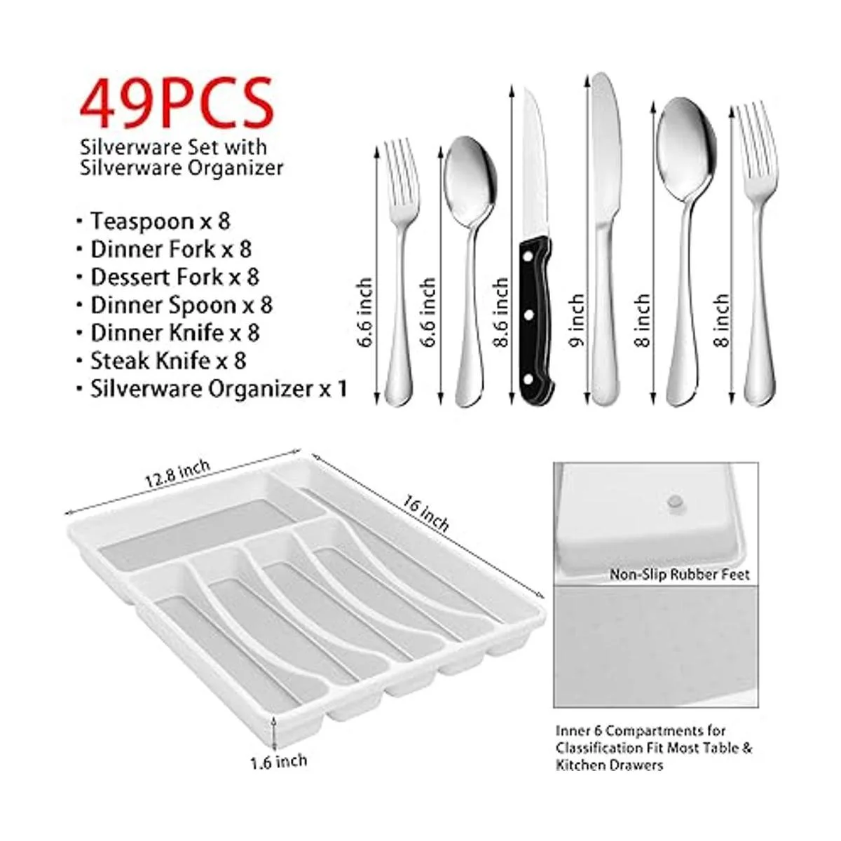 Juego de cubiertos de 49 piezas con organizador de cajones_2
