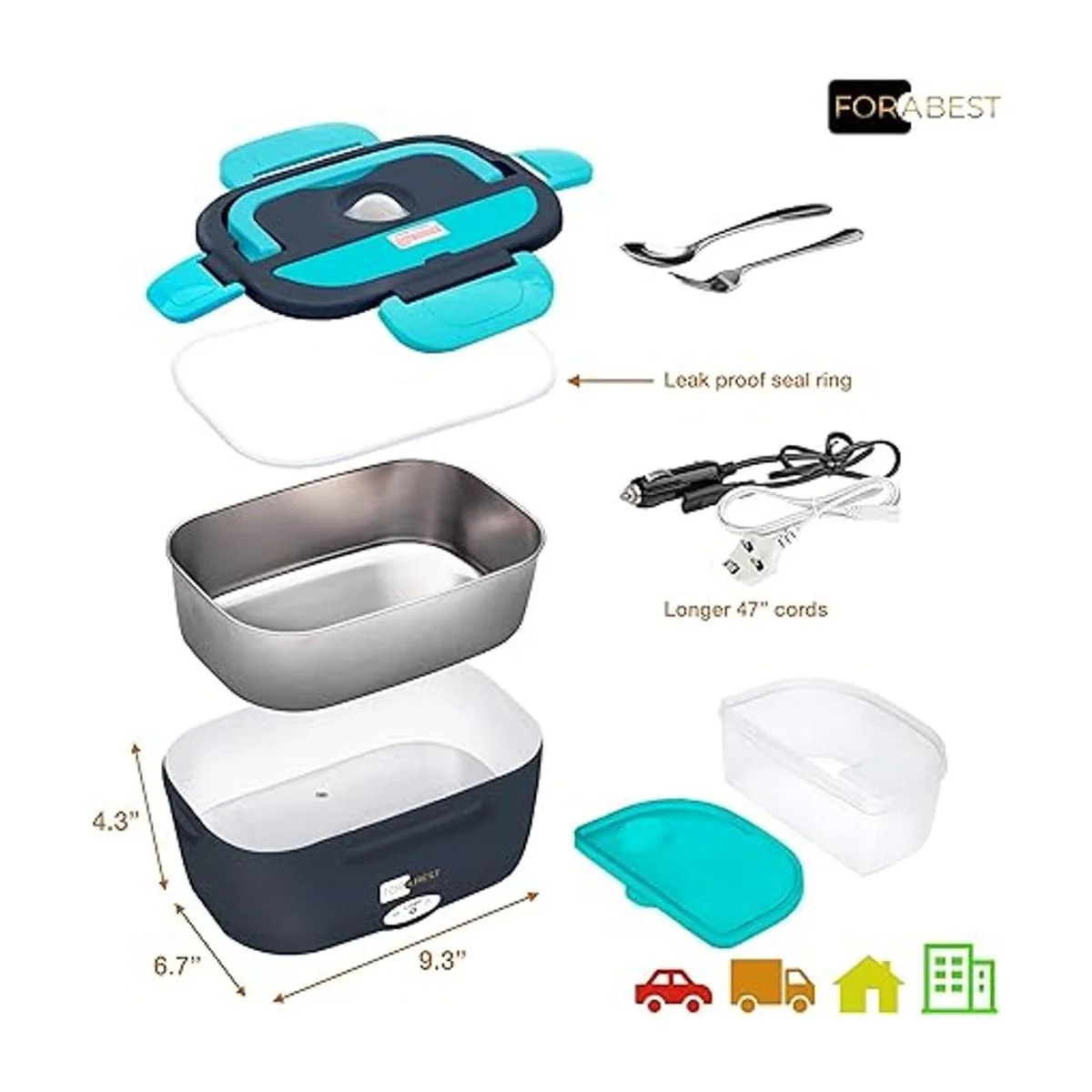 FORABEST Lonchera eléctrica 2 en 1 calentador de_2