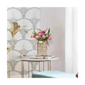 Paquete de 2 floreros de cristal florero estriado rosa_7