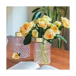 Paquete de 2 floreros de cristal florero estriado rosa_2