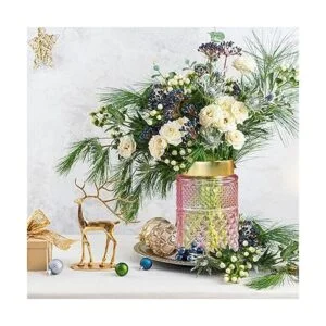 Paquete de 2 floreros de cristal florero estriado rosa_3