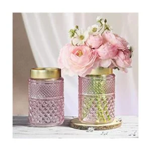 Paquete de 2 floreros de cristal florero estriado rosa_1